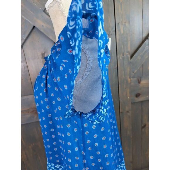 Hollister Women's Floral Boho V Neck Ruffled Short Sleeve Top Bright Blue XS New - Picture 3 of 13